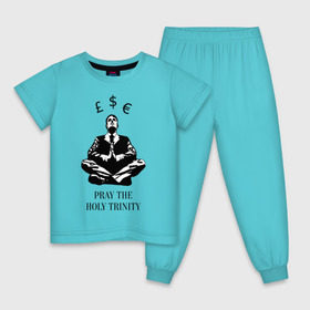 Детская пижама хлопок с принтом Pray the holy trinity в Кировске, 100% хлопок |  брюки и футболка прямого кроя, без карманов, на брюках мягкая резинка на поясе и по низу штанин
 | Тематика изображения на принте: banksy | бэнкси | граффтити | деньги | доллар | евро | фунт