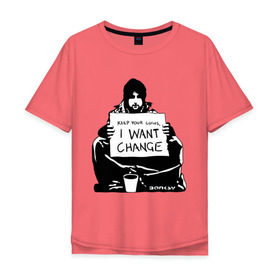 Мужская футболка хлопок Oversize с принтом Keep your coinns в Кировске, 100% хлопок | свободный крой, круглый ворот, “спинка” длиннее передней части | banksy | бэнкси | графити | граффити | стрит арт