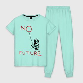 Женская пижама хлопок с принтом No future Banksy в Кировске, 100% хлопок | брюки и футболка прямого кроя, без карманов, на брюках мягкая резинка на поясе и по низу штанин | Тематика изображения на принте: banksy | бэнкси | графити | граффити | стрит арт