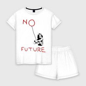 Женская пижама с шортиками хлопок с принтом No future Banksy в Кировске, 100% хлопок | футболка прямого кроя, шорты свободные с широкой мягкой резинкой | banksy | бэнкси | графити | граффити | стрит арт