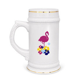 Кружка пивная с принтом Фламинго в Кировске,  керамика (Материал выдерживает высокую температуру, стоит избегать резкого перепада температур) |  объем 630 мл | летние | лето | птица | цветочки | цветы