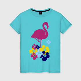 Женская футболка хлопок с принтом Фламинго в Кировске, 100% хлопок | прямой крой, круглый вырез горловины, длина до линии бедер, слегка спущенное плечо | летние | лето | птица | цветочки | цветы