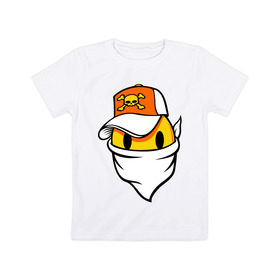 Детская футболка хлопок с принтом Смайл в бандане в Кировске, 100% хлопок | круглый вырез горловины, полуприлегающий силуэт, длина до линии бедер | smile | смайл | смайл в бандане | смайл в кепке | череп