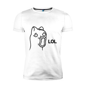 Мужская футболка премиум с принтом LoL-кот в Кировске, 92% хлопок, 8% лайкра | приталенный силуэт, круглый вырез ворота, длина до линии бедра, короткий рукав | интернет приколы | кот | котяра | кошак | лол | мем