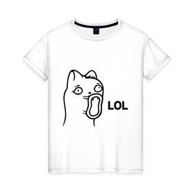 Женская футболка хлопок с принтом LoL-кот в Кировске, 100% хлопок | прямой крой, круглый вырез горловины, длина до линии бедер, слегка спущенное плечо | интернет приколы | кот | котяра | кошак | лол | мем