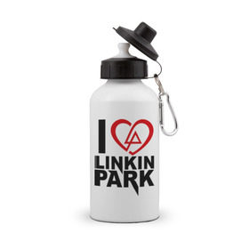 Бутылка спортивная с принтом I love linkin park (Я люблю Linkin Park) в Кировске, металл | емкость — 500 мл, в комплекте две пластиковые крышки и карабин для крепления | rock | линкин парк | музыкальная группа | рок группа | рок музыка