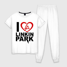 Женская пижама хлопок с принтом I love linkin park (Я люблю Linkin Park) в Кировске, 100% хлопок | брюки и футболка прямого кроя, без карманов, на брюках мягкая резинка на поясе и по низу штанин | rock | линкин парк | музыкальная группа | рок группа | рок музыка