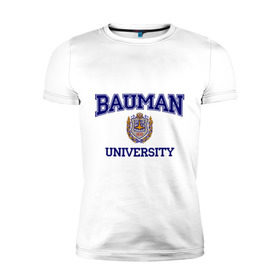 Мужская футболка премиум с принтом BAUMAN University в Кировске, 92% хлопок, 8% лайкра | приталенный силуэт, круглый вырез ворота, длина до линии бедра, короткий рукав | баумана | вуз | институт | студенческие | университет