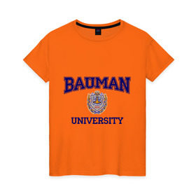 Женская футболка хлопок с принтом BAUMAN University в Кировске, 100% хлопок | прямой крой, круглый вырез горловины, длина до линии бедер, слегка спущенное плечо | баумана | вуз | институт | студенческие | университет