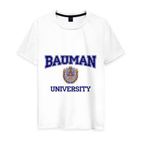 Мужская футболка хлопок с принтом BAUMAN University в Кировске, 100% хлопок | прямой крой, круглый вырез горловины, длина до линии бедер, слегка спущенное плечо. | баумана | вуз | институт | студенческие | университет