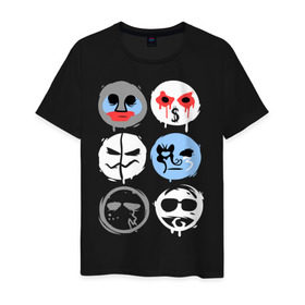 Мужская футболка хлопок с принтом HU Mask в Кировске, 100% хлопок | прямой крой, круглый вырез горловины, длина до линии бедер, слегка спущенное плечо. | Тематика изображения на принте: hollywood undead | hu | hu mask one color | undead | злые маски | маски | рок реп группа hollywood undead