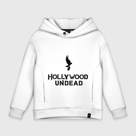 Детское худи Oversize хлопок с принтом Hollywood Undead logo в Кировске, френч-терри — 70% хлопок, 30% полиэстер. Мягкий теплый начес внутри —100% хлопок | боковые карманы, эластичные манжеты и нижняя кромка, капюшон на магнитной кнопке | hollywood undead | hu | hu mask one color | undead | рок реп группа hollywood undead
