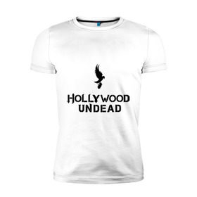 Мужская футболка премиум с принтом Hollywood Undead logo в Кировске, 92% хлопок, 8% лайкра | приталенный силуэт, круглый вырез ворота, длина до линии бедра, короткий рукав | hollywood undead | hu | hu mask one color | undead | рок реп группа hollywood undead