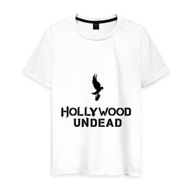 Мужская футболка хлопок с принтом Hollywood Undead logo в Кировске, 100% хлопок | прямой крой, круглый вырез горловины, длина до линии бедер, слегка спущенное плечо. | Тематика изображения на принте: hollywood undead | hu | hu mask one color | undead | рок реп группа hollywood undead
