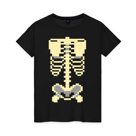 Женская футболка хлопок с принтом Пиксельный скелет в Кировске, 100% хлопок | прямой крой, круглый вырез горловины, длина до линии бедер, слегка спущенное плечо | Тематика изображения на принте: скелет