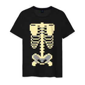 Мужская футболка хлопок с принтом Пиксельный скелет в Кировске, 100% хлопок | прямой крой, круглый вырез горловины, длина до линии бедер, слегка спущенное плечо. | скелет