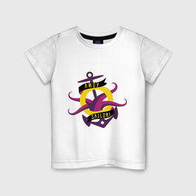 Детская футболка хлопок с принтом Anchor octopus в Кировске, 100% хлопок | круглый вырез горловины, полуприлегающий силуэт, длина до линии бедер | 