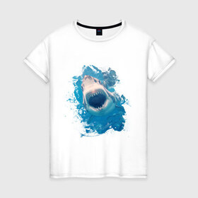 Женская футболка хлопок с принтом Акула watercolor в Кировске, 100% хлопок | прямой крой, круглый вырез горловины, длина до линии бедер, слегка спущенное плечо | 