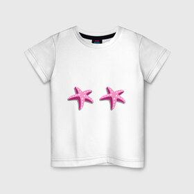 Детская футболка хлопок с принтом Морские звездочки в Кировске, 100% хлопок | круглый вырез горловины, полуприлегающий силуэт, длина до линии бедер | 