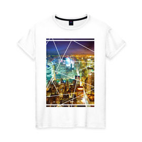 Женская футболка хлопок с принтом Ночной город в Кировске, 100% хлопок | прямой крой, круглый вырез горловины, длина до линии бедер, слегка спущенное плечо | urban style | город | города | урбан