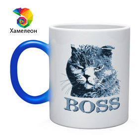 Кружка хамелеон с принтом BOSS в Кировске, керамика | меняет цвет при нагревании, емкость 330 мл | boss | босс | главный кот | кот boss | кот босс | котэ boss | котяра