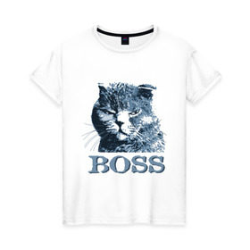 Женская футболка хлопок с принтом BOSS в Кировске, 100% хлопок | прямой крой, круглый вырез горловины, длина до линии бедер, слегка спущенное плечо | boss | босс | главный кот | кот boss | кот босс | котэ boss | котяра