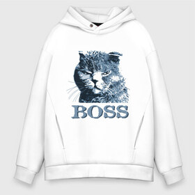 Мужское худи Oversize хлопок с принтом BOSS в Кировске, френч-терри — 70% хлопок, 30% полиэстер. Мягкий теплый начес внутри —100% хлопок | боковые карманы, эластичные манжеты и нижняя кромка, капюшон на магнитной кнопке | boss | босс | главный кот | кот boss | кот босс | котэ boss | котяра