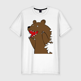 Мужская футболка премиум с принтом Медведь цензурный в Кировске, 92% хлопок, 8% лайкра | приталенный силуэт, круглый вырез ворота, длина до линии бедра, короткий рукав | Тематика изображения на принте: интернет приколы | медведь | медведь в кустах | приколы