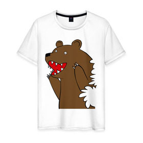 Мужская футболка хлопок с принтом Медведь цензурный в Кировске, 100% хлопок | прямой крой, круглый вырез горловины, длина до линии бедер, слегка спущенное плечо. | интернет приколы | медведь | медведь в кустах | приколы