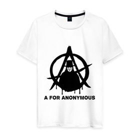 Мужская футболка хлопок с принтом A for Anonymous (А значит аноним) в Кировске, 100% хлопок | прямой крой, круглый вырез горловины, длина до линии бедер, слегка спущенное плечо. | anonymous | аноним | анонимус | вендета | вендетта | гай фокс