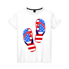 Женская футболка хлопок с принтом Американские сланцы в Кировске, 100% хлопок | прямой крой, круглый вырез горловины, длина до линии бедер, слегка спущенное плечо | америка | американские сланцы | американские шлепки | сланцы | флаг амереки | шлепки