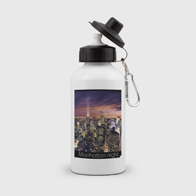 Бутылка спортивная с принтом Ночной Манхеттен в Кировске, металл | емкость — 500 мл, в комплекте две пластиковые крышки и карабин для крепления | new york ny | nyc | urban | город | города | нью йорк | урбан