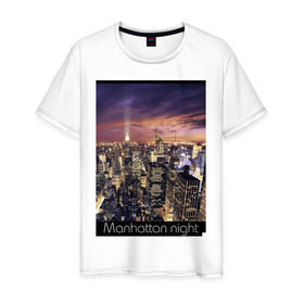 Мужская футболка хлопок с принтом Ночной Манхеттен в Кировске, 100% хлопок | прямой крой, круглый вырез горловины, длина до линии бедер, слегка спущенное плечо. | new york ny | nyc | urban | город | города | нью йорк | урбан