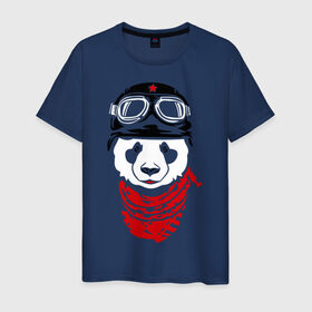 Мужская футболка хлопок с принтом Панда байкер в Кировске, 100% хлопок | прямой крой, круглый вырез горловины, длина до линии бедер, слегка спущенное плечо. | panda | медведь | медвежонок | мишка | мотоциклист | шлем