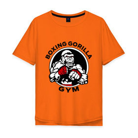 Мужская футболка хлопок Oversize с принтом Boxing gorilla gym в Кировске, 100% хлопок | свободный крой, круглый ворот, “спинка” длиннее передней части | Тематика изображения на принте: боец | бокс | боксер | горила | горилла | кулаки | обезьяна | спорт | спортсменам