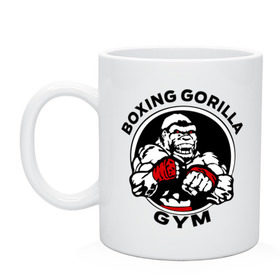 Кружка с принтом Boxing gorilla gym в Кировске, керамика | объем — 330 мл, диаметр — 80 мм. Принт наносится на бока кружки, можно сделать два разных изображения | боец | бокс | боксер | горила | горилла | кулаки | обезьяна | спорт | спортсменам