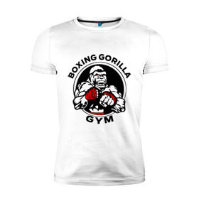 Мужская футболка премиум с принтом Boxing gorilla gym в Кировске, 92% хлопок, 8% лайкра | приталенный силуэт, круглый вырез ворота, длина до линии бедра, короткий рукав | боец | бокс | боксер | горила | горилла | кулаки | обезьяна | спорт | спортсменам