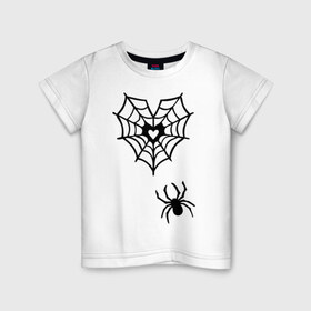 Детская футболка хлопок с принтом Сердце в паутине в Кировске, 100% хлопок | круглый вырез горловины, полуприлегающий силуэт, длина до линии бедер | паук | паутина | паучок | сердце