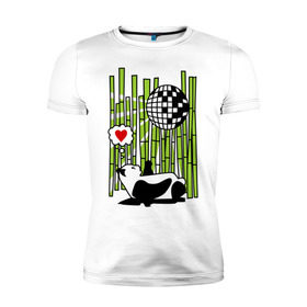 Мужская футболка премиум с принтом Disco love panda в Кировске, 92% хлопок, 8% лайкра | приталенный силуэт, круглый вырез ворота, длина до линии бедра, короткий рукав | панда