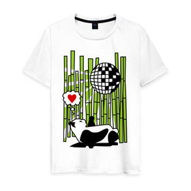 Мужская футболка хлопок с принтом Disco love panda в Кировске, 100% хлопок | прямой крой, круглый вырез горловины, длина до линии бедер, слегка спущенное плечо. | панда