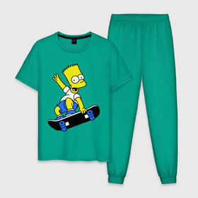 Мужская пижама хлопок с принтом Барт на скейте в Кировске, 100% хлопок | брюки и футболка прямого кроя, без карманов, на брюках мягкая резинка на поясе и по низу штанин
 | simpsons | барт симпсон | мультфильмы | симпсоны