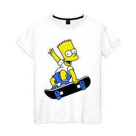 Женская футболка хлопок с принтом Барт на скейте в Кировске, 100% хлопок | прямой крой, круглый вырез горловины, длина до линии бедер, слегка спущенное плечо | simpsons | барт симпсон | мультфильмы | симпсоны