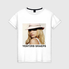 Женская футболка хлопок с принтом Yentirb-Sraeps в Кировске, 100% хлопок | прямой крой, круглый вырез горловины, длина до линии бедер, слегка спущенное плечо | britney spears | бритни спирс | девушкам | для девушек | знаменитости