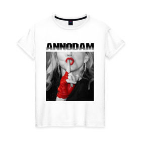 Женская футболка хлопок с принтом Annodam в Кировске, 100% хлопок | прямой крой, круглый вырез горловины, длина до линии бедер, слегка спущенное плечо | madonna | актирса | голливуд | звезды | знаменитости | мадонна | певица