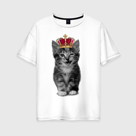 Женская футболка хлопок Oversize с принтом Meow kitten в Кировске, 100% хлопок | свободный крой, круглый ворот, спущенный рукав, длина до линии бедер
 | kitten | meow | meow kitten | киса | кот | котик | котэ | котяра | кошка | прикольный кот
