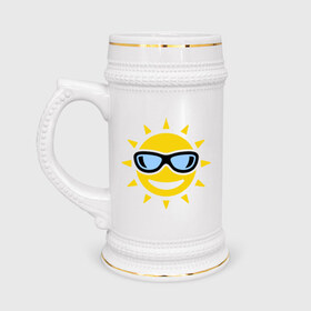 Кружка пивная с принтом Солнышко в очках в Кировске,  керамика (Материал выдерживает высокую температуру, стоит избегать резкого перепада температур) |  объем 630 мл | smile | смайлики | смайлы | солнце | улыбка