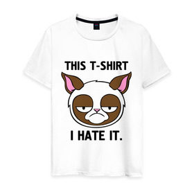 Мужская футболка хлопок с принтом This t-shirt i hate it. (Я ненавижу эту футболку) в Кировске, 100% хлопок | прямой крой, круглый вырез горловины, длина до линии бедер, слегка спущенное плечо. | интернет кот | коты | кошки | угрюмый кот