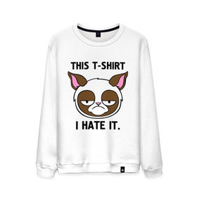 Мужской свитшот хлопок с принтом This t-shirt i hate it. (Я ненавижу эту футболку) в Кировске, 100% хлопок |  | интернет кот | коты | кошки | угрюмый кот