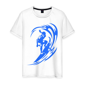 Мужская футболка хлопок с принтом Серфинг (surfing) в Кировске, 100% хлопок | прямой крой, круглый вырез горловины, длина до линии бедер, слегка спущенное плечо. | Тематика изображения на принте: серф | серфер | серфинг | экстремальный | экстрим