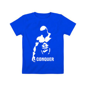 Детская футболка хлопок с принтом Conquer в Кировске, 100% хлопок | круглый вырез горловины, полуприлегающий силуэт, длина до линии бедер | bodybuilding | conquer | power | бодибилдинг | сила | силовой спорт | силовой экстрим | спорт